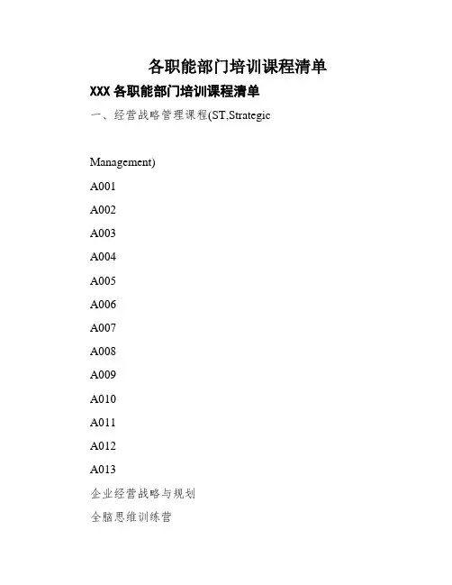 各职能部门培训课程清单