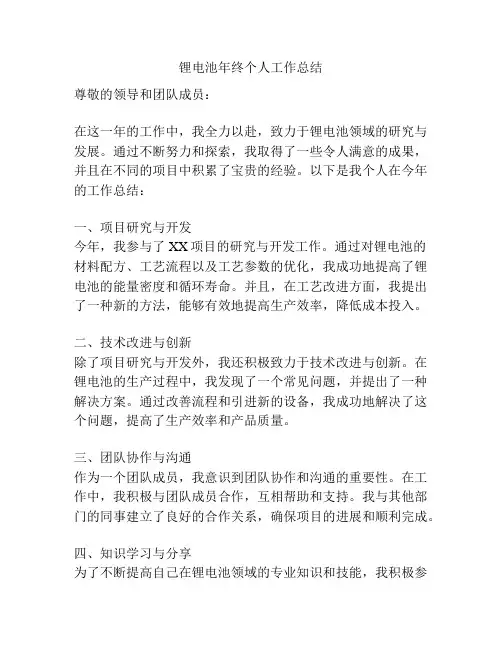 锂电池年终个人工作总结