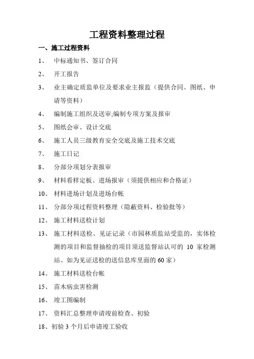 施工过程中工程资料的整理顺序