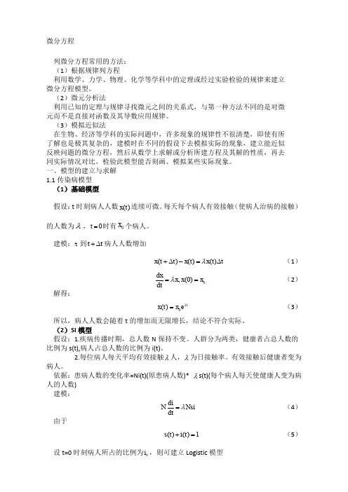 数学建模之微分方程建模与平衡点理论