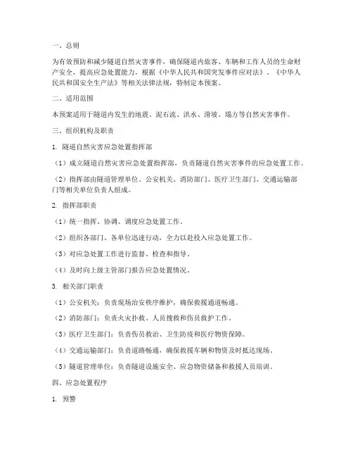 隧道自然灾害应急处置预案