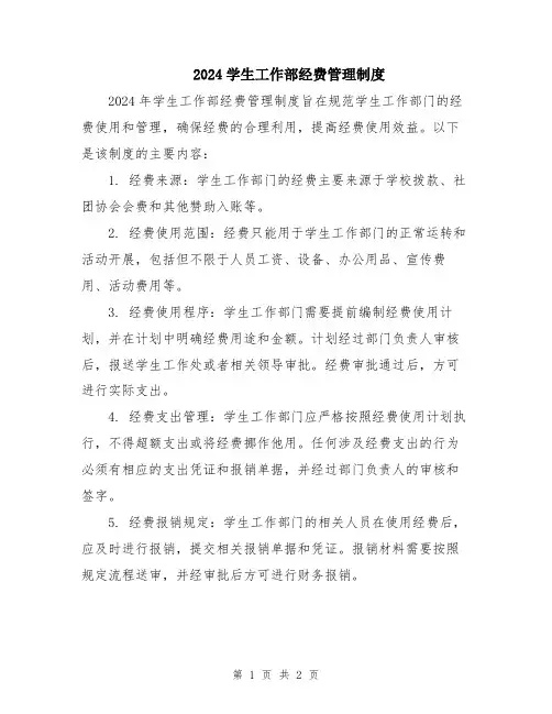 2024学生工作部经费管理制度