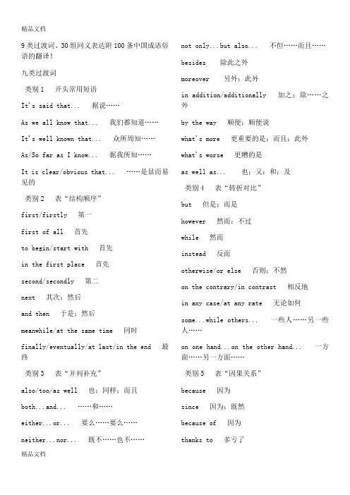 9类过渡词、30组同义表达附100条中国成语俗语的翻译!资料