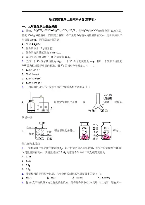 哈尔滨市化学初三化学上册期末试卷(带解析)