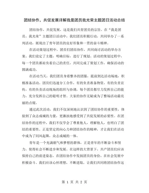 团结协作,共促发展详解我是团员我光荣主题团日活动总结
