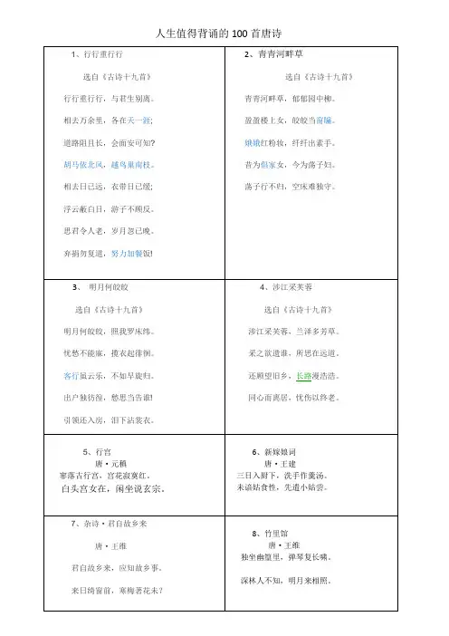 值得高中生背诵的100首唐诗