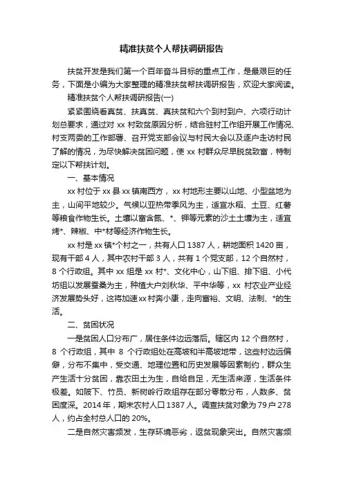 精准扶贫个人帮扶调研报告