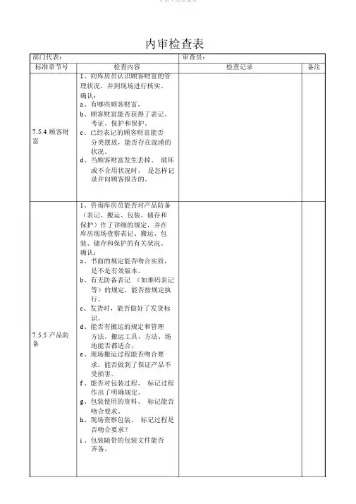 仓库内审检查表