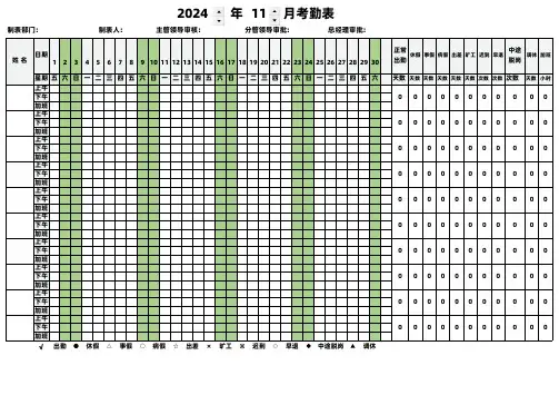 2024年11月员工考勤表(最新通用版)