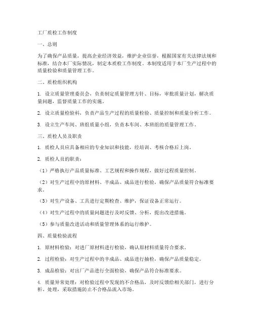 工厂质检工作制度