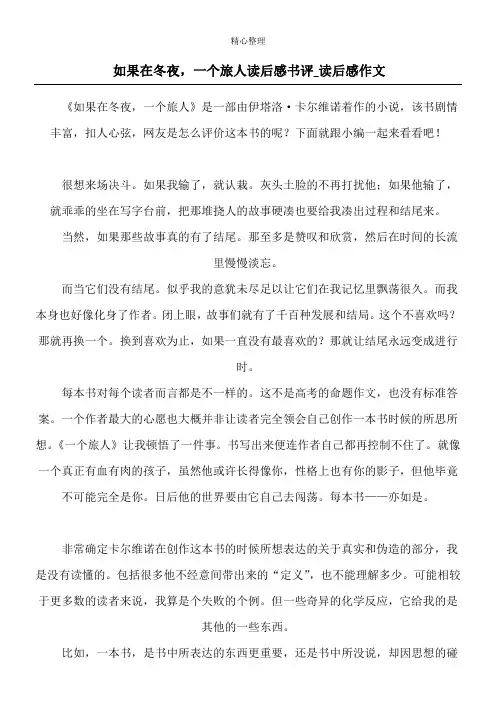 如果在冬夜,一个旅人读后感书评_读后感作文