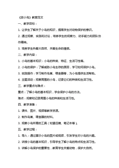 《放小鸟》教案范文