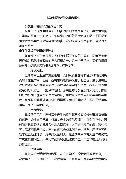 小学生环境污染调查报告