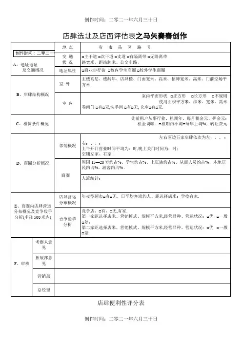 店铺选址及店面评估表