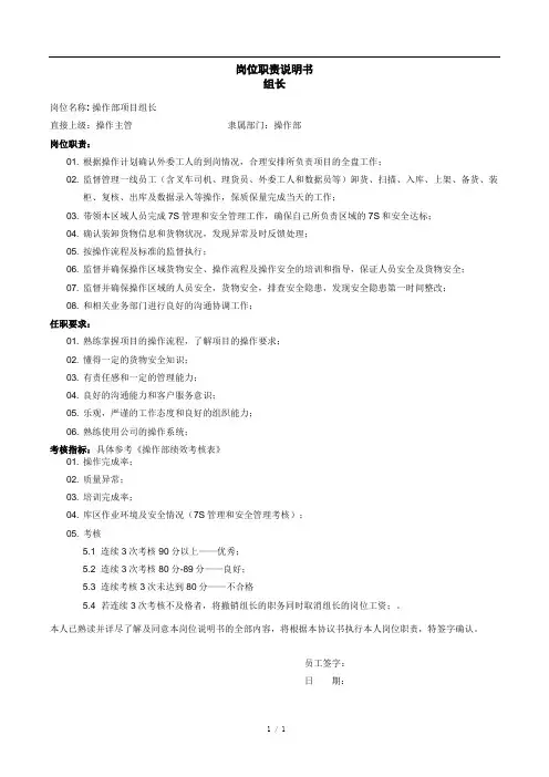 岗位职责说明书--组长