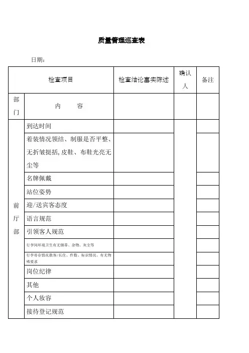 酒店质检表格