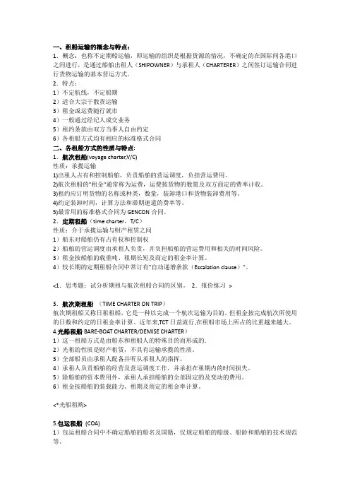 租船分散知识点(针对租船实务考试的小题)