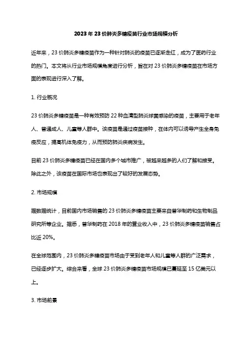 2023年23价肺炎多糖疫苗行业市场规模分析