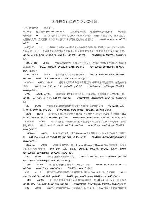 各种焊条化学成份及力学性能