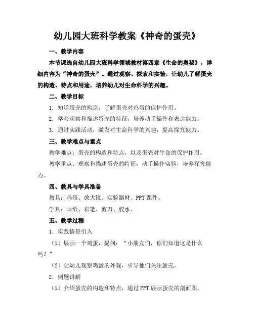 幼儿园大班科学教案《神奇的蛋壳》