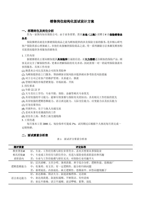 销售岗位结构化面试设计方案