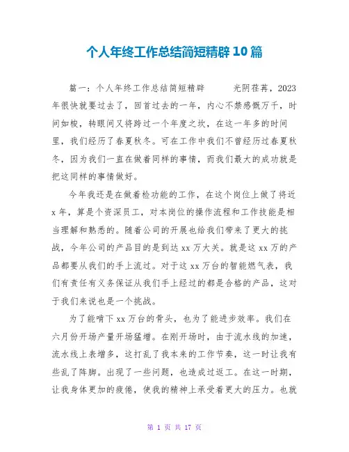 个人年终工作总结简短精辟10篇