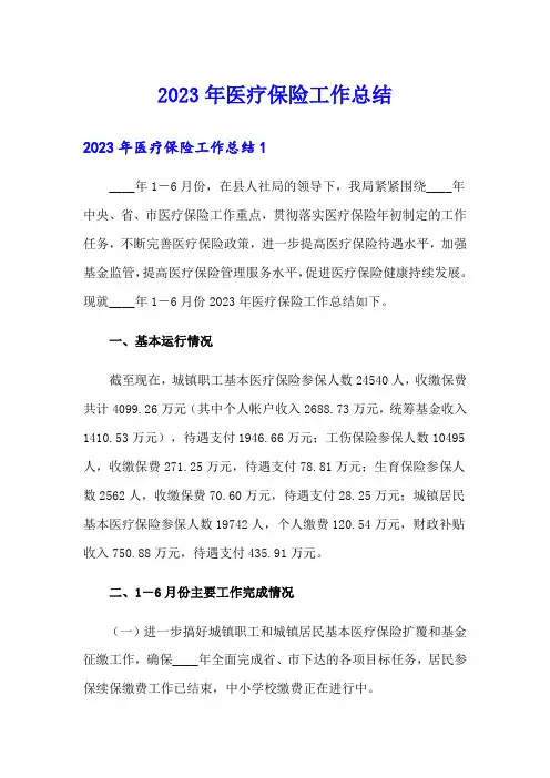 2023年医疗保险工作总结