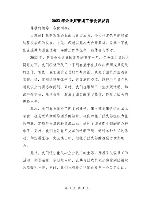 2023年企业共青团工作会议发言