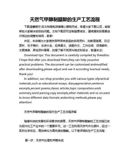 天然气甲醇制醋酸的生产工艺流程