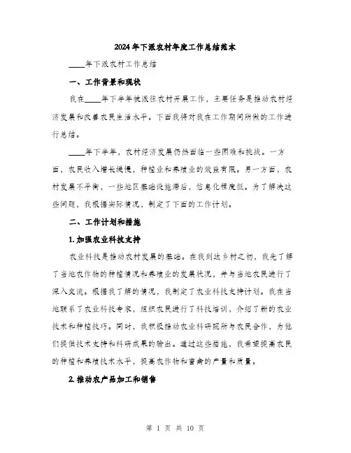 2024年下派农村年度工作总结范本(三篇)