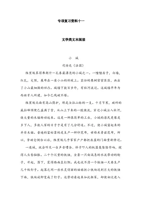 2020届高考语文考前专项复习资料(11)：文学类文本阅读
