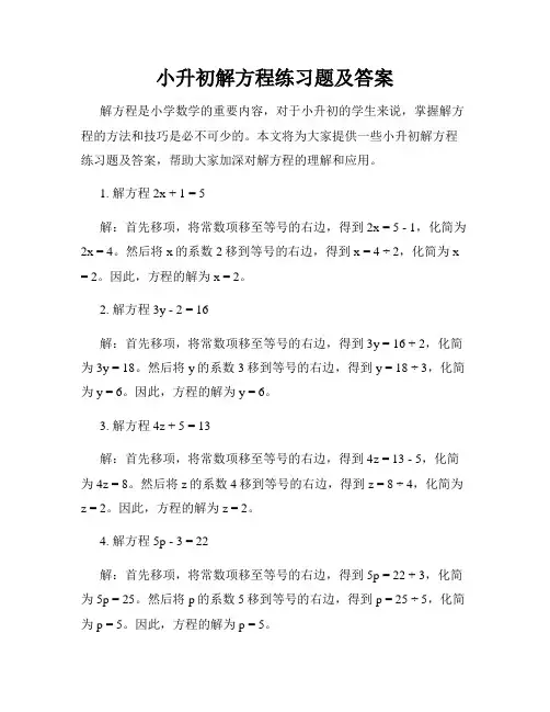 小升初解方程练习题及答案