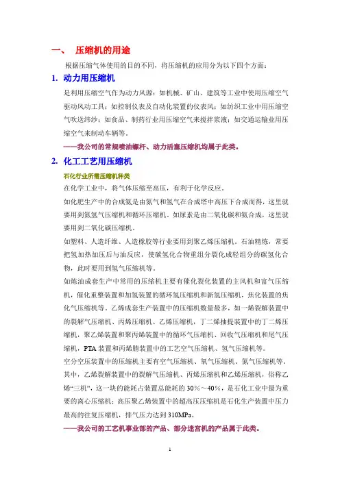 压缩机的用途、种类及各类压缩机的比较