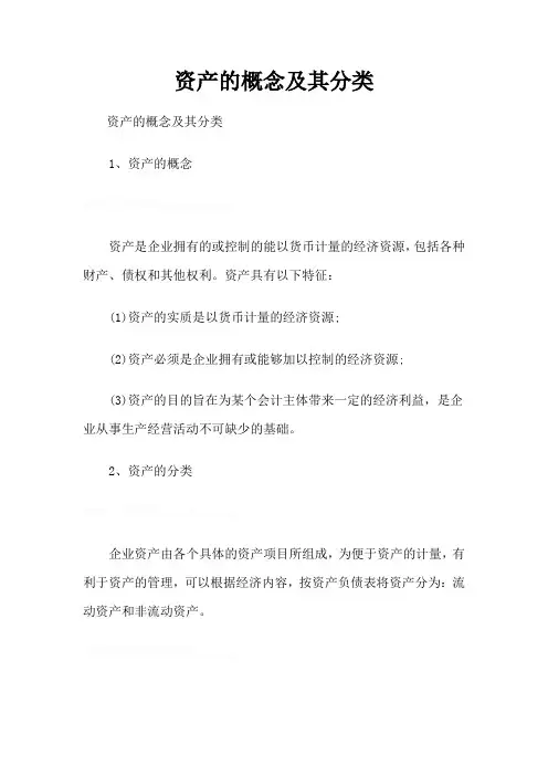 资产的概念及其分类