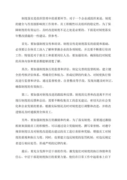 制度落实年整改措施