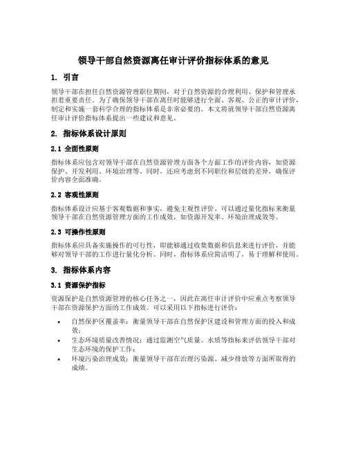 领导干部自然资源离任审计评价指标体系的意见