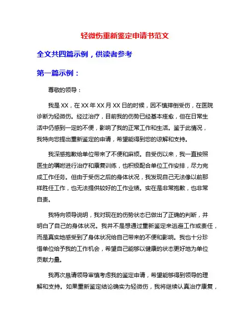 轻微伤重新鉴定申请书范文