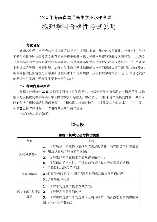 1物理学科合格性考试说明