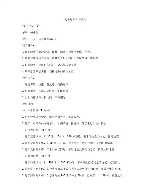 初中速耐训练教案