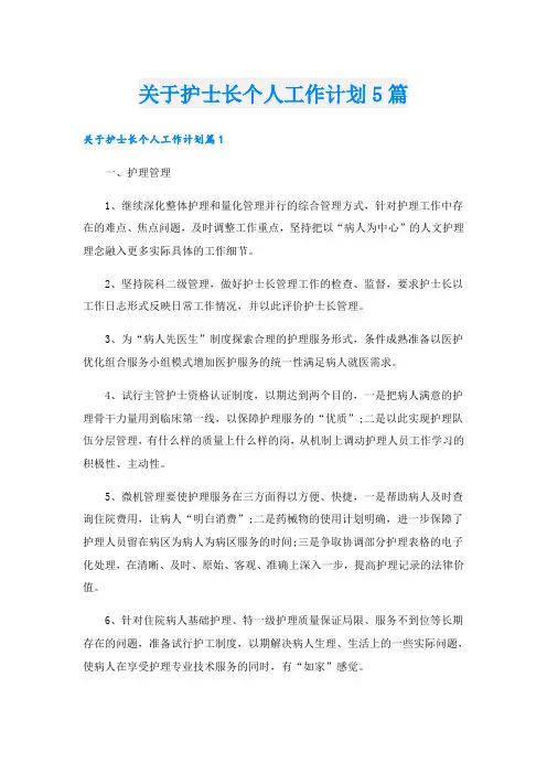 关于护士长个人工作计划5篇