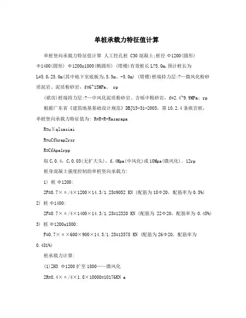 单桩承载力特征值计算