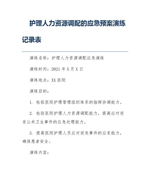 护理人力资源调配的应急预案演练记录表