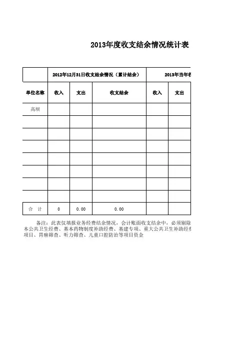 2013年度收支结余情况统计表