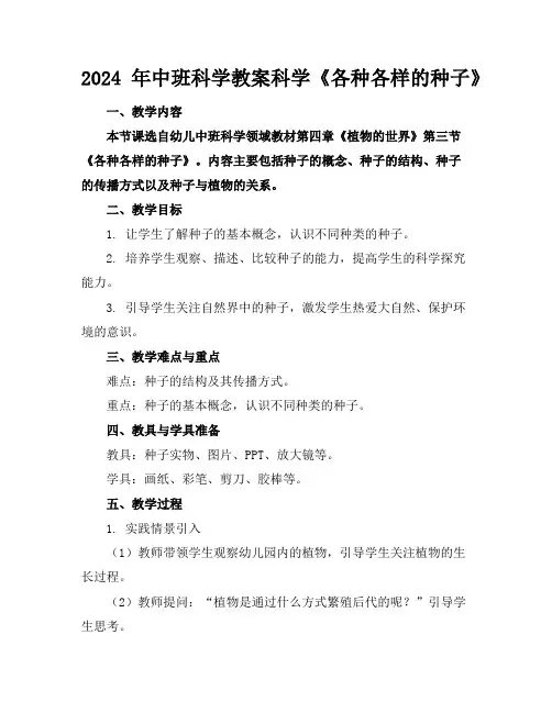 2024年中班科学教案科学《各种各样的种子》
