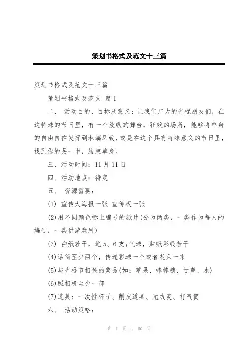 策划书格式及范文十三篇