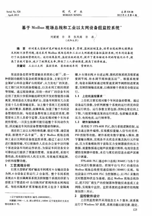 基于Modbus现场总线和工业以太网设备组监控系统
