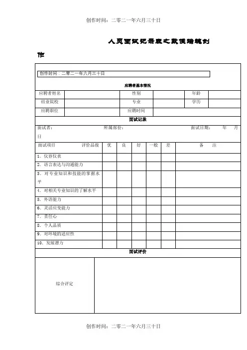 人员面试记录表