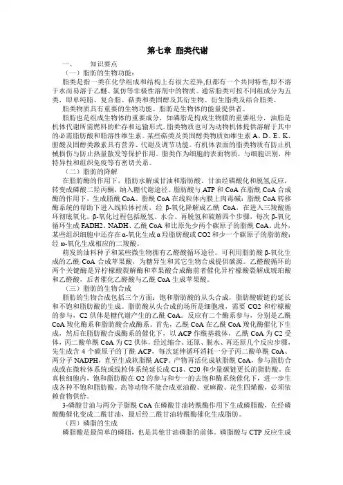 第七章脂类代谢习题及答案