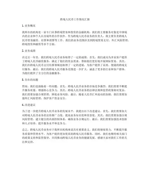 跨境人民币工作情况汇报