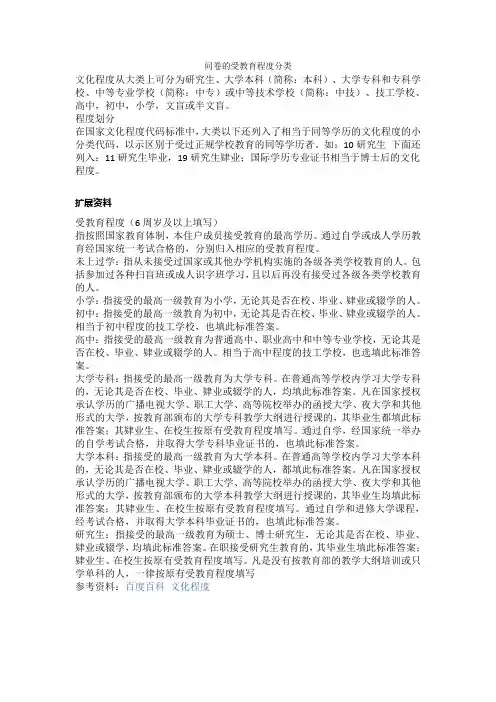 问卷的受教育程度分类